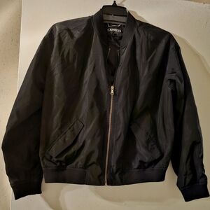 Jet Black Express Bomber Jacket Snap Front pockets Ruched back & sleeves